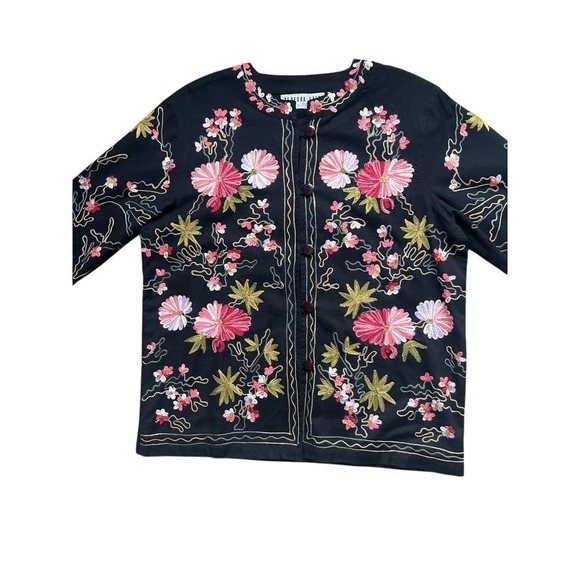 Bedford Fair Jacket MP Embroidered Floral Black Vtg Boho Pixie Art ‎ Whimsigoth - Picture 1 of 8